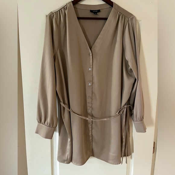 Alfani Rich Champagne Button Down Elegant Blouse with Tie Women’s 2X - Picture 1 of 15